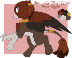 Size: 2306x1865 | Tagged: safe, artist:beardie, oc, oc only, oc:chia lesedi, griffon, cute, female, griffon oc, high res, jewelry, looking at you, neck rings, necklace, ocbetes, reference sheet, smiling, smiling at you, solo