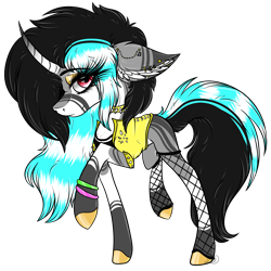 Size: 2529x2525 | Tagged: safe, artist:beamybutt, oc, oc only, pony, unicorn, bracelet, clothes, ear fluff, eyelashes, female, fishnet stockings, glowstick, high res, hoof polish, horn, jewelry, magical lesbian spawn, mare, offspring, parent:octavia melody, parent:vinyl scratch, parents:scratchtavia, simple background, solo, transparent background, unicorn oc