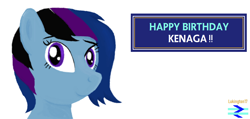 Size: 1164x553 | Tagged: safe, artist:lukington17, oc, oc:maple cake, birthday, female, gift art, looking at you, simple background, text, traditional art