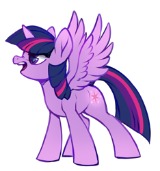 Size: 700x747 | Tagged: safe, artist:cabbage-arts, twilight sparkle, alicorn, pony, g4, angry, female, horn, mare, nose wrinkle, open mouth, simple background, solo, spread wings, standing, transparent background, twilight sparkle (alicorn)