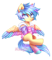 Size: 700x800 | Tagged: safe, artist:cabbage-arts, oc, oc only, oc:blue, pegasus, pony, clothes, colored wings, commission, commissioner:l-ostboy, male, multicolored wings, pegasus oc, simple background, solo, spread wings, transparent background, wings