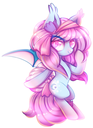 Size: 600x826 | Tagged: safe, artist:cabbage-arts, oc, oc only, oc:lavender moon, bat pony, pony, bat pony oc, bipedal, female, simple background, solo, spread wings, white background, wings