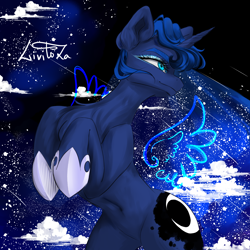 Size: 3200x3200 | Tagged: safe, artist:livitoza, princess luna, alicorn, pony, g4, belly button, high res, hoof shoes, rearing, solo