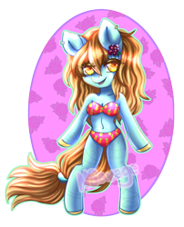 Size: 700x867 | Tagged: safe, artist:cabbage-arts, oc, oc only, oc:tribal island, anthro, semi-anthro, unguligrade anthro, arm hooves, bikini, clothes, commission, female, partial background, simple background, solo, swimsuit, transparent background, ych result