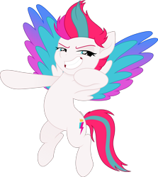 Size: 3000x3358 | Tagged: safe, artist:cirillaq, zipp storm, pegasus, pony, g4, g5, my little pony: a new generation, rainbow roadtrip, flying, g5 to g4, generation leap, high res, looking at you, movie accurate, simple background, smiling, smiling at you, solo, transparent background, vector