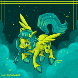 Size: 4264x4264 | Tagged: safe, artist:stellarbyte, oc, pegasus, pony, cloud, cute, eyebrows, flying, full body, hairpin, hooves, lidded eyes, night, night sky, raised hoof, raised leg, sky, solo, space, spread wings, stars, wings