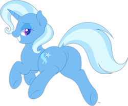 Size: 2143x1772 | Tagged: safe, artist:wownamesarehard, derpibooru exclusive, trixie, pony, unicorn, g4, butt, dock, featureless crotch, female, mare, plot, simple background, smiling, solo, tail, the great and powerful ass, transparent background, underhoof