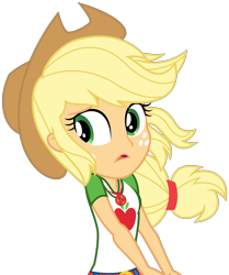 Size: 2375x2838 | Tagged: safe, artist:sketchmcreations, applejack, equestria girls, equestria girls series, holidays unwrapped, the cider louse fools, spoiler:eqg series (season 2), applejack's hat, clothes, cowboy hat, disappointed, female, frown, geode of super strength, hat, high res, looking sideways, magical geodes, open mouth, sad, shirt, simple background, transparent background, vector, windswept hair