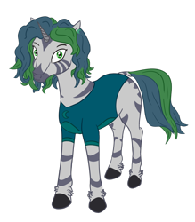 Size: 1050x1200 | Tagged: safe, artist:ononim, oc, oc:forest glade, hybrid, zebra, zebracorn, zony, 2022 community collab, derpibooru community collaboration, clothes, ear piercing, earring, female, jewelry, looking at you, mare, one-piece swimsuit, piercing, quadrupedal, simple background, smiling, solo, swimsuit, transparent background, unshorn fetlocks