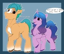Size: 3500x2951 | Tagged: safe, artist:cold blight, hitch trailblazer, izzy moonbow, earth pony, pony, unicorn, g5, my little pony: a new generation, blaze (coat marking), coat markings, dialogue, duo, facial markings, female, floppy ears, high res, innuendo, male, mare, nudity, question mark, sheath, ship:moontrail, shipping, simple background, stallion, straight, unshorn fetlocks