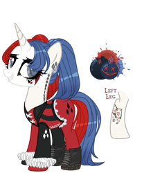 Size: 2299x2603 | Tagged: safe, artist:kellysweet1, derpibooru exclusive, oc, oc only, oc:side-splitter, pony, unicorn, bodysuit, boots, clothes, corset, ear piercing, earring, eyeshadow, female, gloves, grin, high res, jewelry, makeup, mare, piercing, pigtails, running makeup, shoes, simple background, smiling, solo, tattoo, transparent background, twintails