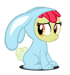 Size: 2353x2549 | Tagged: safe, artist:rayne-feather, apple bloom, earth pony, pony, family appreciation day, g4, season 2, animal costume, bunny bloom, bunny costume, clothes, costume, embarrassed, female, filly, floppy ears, foal, frown, high res, shadow, simple background, sitting, solo, transparent background, vector