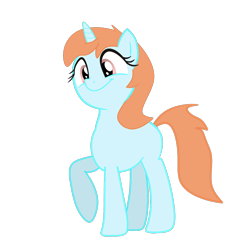 Size: 1080x1080 | Tagged: safe, artist:sblll, oc, oc only, oc:sssbai, pony, unicorn, 2022 community collab, derpibooru community collaboration, :t, base used, full body, hooves, horn, orange mane, orange tail, raised hoof, simple background, smiling, solo, standing, tail, transparent background, unicorn oc