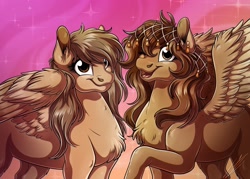 Size: 3500x2500 | Tagged: safe, artist:lupiarts, oc, oc only, pegasus, pony, duo, high res, pegasus oc, raised hoof, smiling