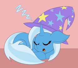 Size: 3768x3264 | Tagged: safe, artist:mrneo, trixie, pony, unicorn, g4, clothes, cute, diatrixes, female, hat, high res, lying down, mare, onomatopoeia, prone, sleeping, solo, sound effects, trixie's hat, zzz