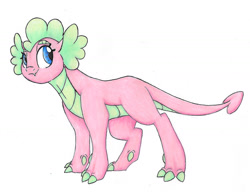 Size: 1731x1327 | Tagged: safe, artist:ask-y, oc, oc only, dracony, dragon, hybrid, female, interspecies offspring, offspring, parent:scootaloo, parent:spike, parents:scootaspike, solo, traditional art