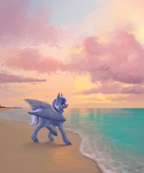 Size: 1800x2160 | Tagged: safe, artist:miurimau, oc, oc only, pegasus, pony, beach, cloud, outdoors, pegasus oc, scenery, solo