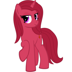 Size: 1500x1500 | Tagged: safe, artist:the smiling pony, oc, oc only, oc:iosis, pony, unicorn, 2022 community collab, derpibooru community collaboration, g4, .svg available, female, full body, horn, lidded eyes, looking at you, mare, purple eyes, raised hoof, red mane, red tail, show accurate, simple background, smiling, smiling at you, solo, standing, svg, tail, transparent background, unicorn oc, vector
