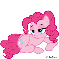 Size: 2449x2449 | Tagged: safe, artist:sirspikensons, pinkie pie, earth pony, pony, g4, mmmystery on the friendship express, :t, blue eyes, eyebrows, female, full body, high res, lidded eyes, lying down, mare, pink mane, pink tail, simple background, smiling, solo, tail, transparent background, vector