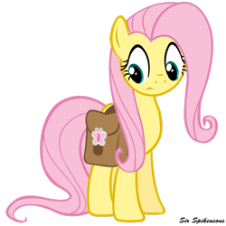 Size: 2449x2449 | Tagged: safe, artist:sirspikensons, fluttershy, pegasus, pony, g4, putting your hoof down, season 2, bag, female, frown, full body, high res, looking down, mare, pink mane, pink tail, saddle bag, simple background, solo, standing, tail, transparent background, vector