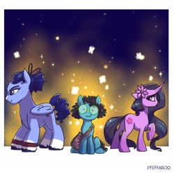 Size: 2336x2336 | Tagged: safe, artist:pfeffaroo, oc, oc only, earth pony, pegasus, pony, unicorn, butt, crossover, encanto, female, high res, isabela madrigal, luisa madrigal, mirabel madrigal, plot, ponified, siblings, sisters, trio