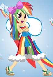 Size: 416x601 | Tagged: safe, artist:zanyonepip, rainbow dash, equestria girls, bare shoulders, bow, hair bow, human coloration, rainbow dash always dresses in style, sleeveless, strapless