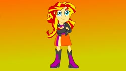 Size: 3264x1836 | Tagged: safe, artist:the double u, sunset shimmer, human, equestria girls, g4, my little pony equestria girls: rainbow rocks, crossed arms, gradient background, solo, standing