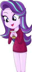 Size: 1140x2500 | Tagged: safe, artist:mr-breadman, starlight glimmer, equestria girls, g4, bottomless, clothes, coffee, eyeshadow, female, makeup, open mouth, open smile, partial nudity, show accurate, simple background, smiling, solo, transparent background