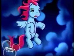 Size: 480x360 | Tagged: safe, screencap, thistle whistle, pegasus, pony, a very minty christmas, g3, cloud, cloudy, cute, female, flapping, flying, g3 toon disney screenbug, mare, night, scared, shy, solo, stormcloud, talking, that pony sure does fear clouds, thistle whistle can fly, thistlebetes, toon disney, worried