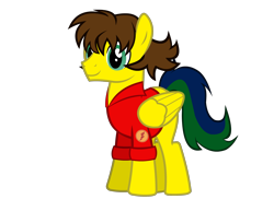 Size: 2292x1667 | Tagged: artist needed, source needed, safe, oc, oc only, oc:electro, pegasus, pony, 2022 community collab, derpibooru community collaboration, brown mane, clothes, folded wings, full body, hooves, male, pegasus oc, simple background, smiling, solo, stallion, standing, tail, transparent background, two toned tail, wings
