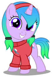 Size: 2420x3620 | Tagged: safe, artist:strategypony, oc, oc only, oc:fiona mahri, pony, unicorn, clothes, cute, daaaaaaaaaaaw, female, filly, foal, gradient mane, gravity falls, hairband, high res, horn, looking at you, mabel pines, male, ocbetes, pigtails, simple background, smiling, squee, sweater, transparent background, twintails, unicorn oc, younger