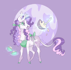 Size: 1600x1577 | Tagged: safe, artist:k-eilonwy, sweetie belle (g3), classical unicorn, pony, unicorn, apron, batter, bow, bowl, clothes, cloven hooves, deviantart watermark, female, food, leonine tail, levitation, magic, mare, mixing bowl, obtrusive watermark, solo, tail, tail bow, telekinesis, watermark
