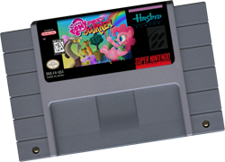 Size: 841x604 | Tagged: safe, artist:sedrice, discord, gummy, pinkie pie, alligator, draconequus, hydra, pony, g4, '90s, cartridge, esrb, hasbro, hasbro gaming, k-a rating, multiple heads, nintendo, super nintendo, video game