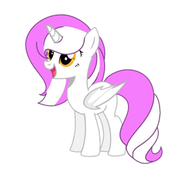 Size: 640x640 | Tagged: safe, artist:yuerain sparkle, oc, oc only, oc:yuerain sparkle, alicorn, bat pony, bat pony alicorn, pony, 2022 community collab, derpibooru community collaboration, bat wings, female, folded wings, full body, happy, horn, mare, open mouth, open smile, orange eyes, pink mane, show accurate, simple background, smiling, solo, standing, tail, three quarter view, transparent background, two toned mane, two toned tail, wings