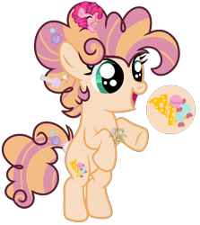 Size: 1128x1265 | Tagged: safe, artist:cheekycheesefan101, pinkie pie, oc, oc:candy cheese, earth pony, pony, g4, base used, bipedal, female, filly, foal, micro, offspring, parent:cheese sandwich, parent:pinkie pie, parents:cheesepie, simple background, solo, transparent background