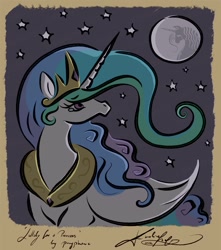Size: 1059x1200 | Tagged: safe, artist:kalabash92, princess celestia, alicorn, pony, g4, female, full moon, looking back, mare, mare in the moon, moon, night, sad, solo, teary eyes