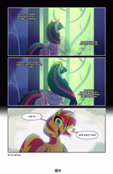 Size: 3500x5369 | Tagged: safe, artist:light262, sunset shimmer, twilight sparkle, alicorn, pony, comic:together forever, g4, the last problem, absurd resolution, age progression, butt, colored, comic, concave belly, crown, folded wings, indoors, jewelry, lighting, long mane, older, older twilight, older twilight sparkle (alicorn), peytral, plot, princess twilight 2.0, rear view, regalia, slender, standing, talking, thin, turned head, twilight sparkle (alicorn), twilight's castle, window, wings