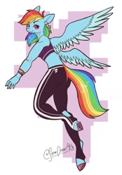 Size: 1109x1594 | Tagged: safe, artist:superduperath, rainbow dash, pegasus, anthro, unguligrade anthro, g4, ass, butt, cute, ear piercing, earring, female, jewelry, midriff, piercing, solo, workout outfit