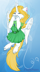 Size: 540x960 | Tagged: safe, derpibooru exclusive, oc, oc:sweetie shy, alicorn, pony, alicorn oc, clothes, dress, female, flower, fluffy, happy, horn, mare, socks, stockings, thigh highs, trick, wings