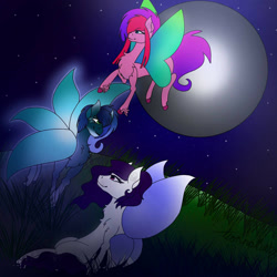 Size: 1500x1500 | Tagged: safe, artist:teonnakatztkgs, oc, oc only, flutter pony, pony, butterfly wings, full moon, grass, moon, night, outdoors, stars, wings