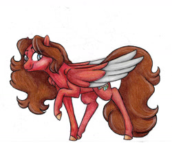 Size: 1635x1353 | Tagged: safe, artist:ask-y, oc, oc only, pegasus, pony, colored hooves, colored wings, eyelashes, pegasus oc, raised hoof, simple background, smiling, solo, traditional art, two toned wings, white background, wings
