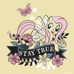 Size: 1080x1080 | Tagged: safe, artist:mylittleponyjpn, part of a set, fluttershy, pegasus, pony, g4, official, butterfly wings, flower, flutterfly, instagram, positive message, solo, wings