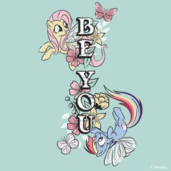 Size: 1080x1080 | Tagged: safe, artist:mylittleponyjpn, part of a set, fluttershy, rainbow dash, butterfly, pegasus, pony, g4, official, butterfly wings, duo, flower, instagram, positive message, wings
