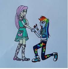 Size: 226x228 | Tagged: safe, fluttershy, rainbow dash, equestria girls, equestria girls series, g4, blushing, converse, female, fluttershy boho dress, geode of fauna, geode of super speed, holding hands, jewelry, lesbian, magical geodes, marriage proposal, picture for breezies, ring, ship:flutterdash, shipping, shoes, traditional art