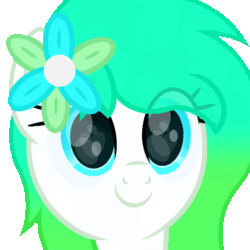 Size: 510x510 | Tagged: safe, artist:ponkus, oc, oc only, oc:gumdrop, earth pony, pony, animated, blinking, blue eyes, bust, commission, cute, cyan eyes, earth pony oc, female, flower, flower in hair, gif, gradient mane, loop, mare, portrait, show accurate, simple background, smiling, solo, transparent background, ych animation, ych result
