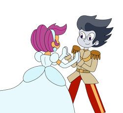 Size: 1533x1404 | Tagged: safe, artist:rarity525, rumble, scootaloo, equestria girls, g4, cinderella, clothes, dancing, dress, duo, evening gloves, female, gloves, gown, long gloves, male, military uniform, request, ship:rumbloo, shipping, simple background, straight, transparent background, uniform