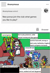 Size: 1173x1714 | Tagged: safe, artist:ask-luciavampire, oc, earth pony, pegasus, pony, unicorn, ask ponys gamer club, ask, game, tumblr