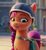 Size: 740x800 | Tagged: safe, screencap, sunny starscout, earth pony, pony, g5, my little pony: a new generation, cropped, female, helmet, looking down, mare, raised eyebrow, smiling, solo focus