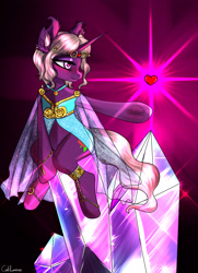 Size: 2000x2760 | Tagged: safe, artist:cali luminos, oc, oc:violet light, pony, unicorn, cape, clothes, commission, crown, crystal, digital, dress, ear fluff, female, high res, jewelry, princess, regalia, solo, ych result
