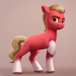 Size: 2000x2000 | Tagged: safe, artist:luminousdazzle, sprout cloverleaf, earth pony, pony, g5, my little pony: a new generation, coat markings, detailed, green eyes, high res, looking at you, male, raised hoof, simple background, socks (coat markings), solo, stallion, standing, unshorn fetlocks